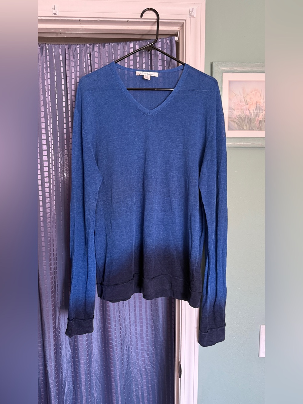Kenneth Cole New York Men’s 100% Linen Sheer Ombre V-Neck Sweater XL